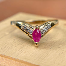Load image into Gallery viewer, Estate 14KT Yellow Gold Marquise Ruby + Diamond &quot;V&quot; Ring
