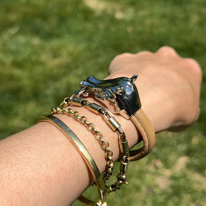 Silver-Tone Horse Head Leather Brown Bracelet