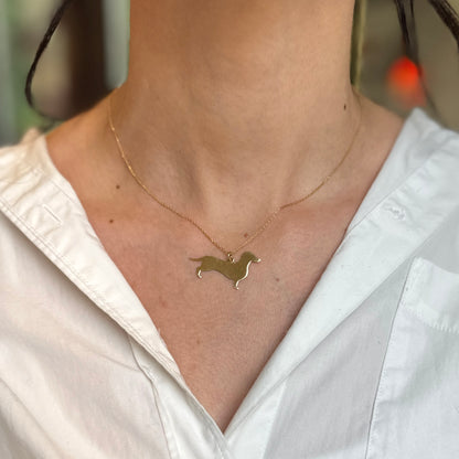 14KT Yellow Gold Flat Dachshund Dog Pendant Charm