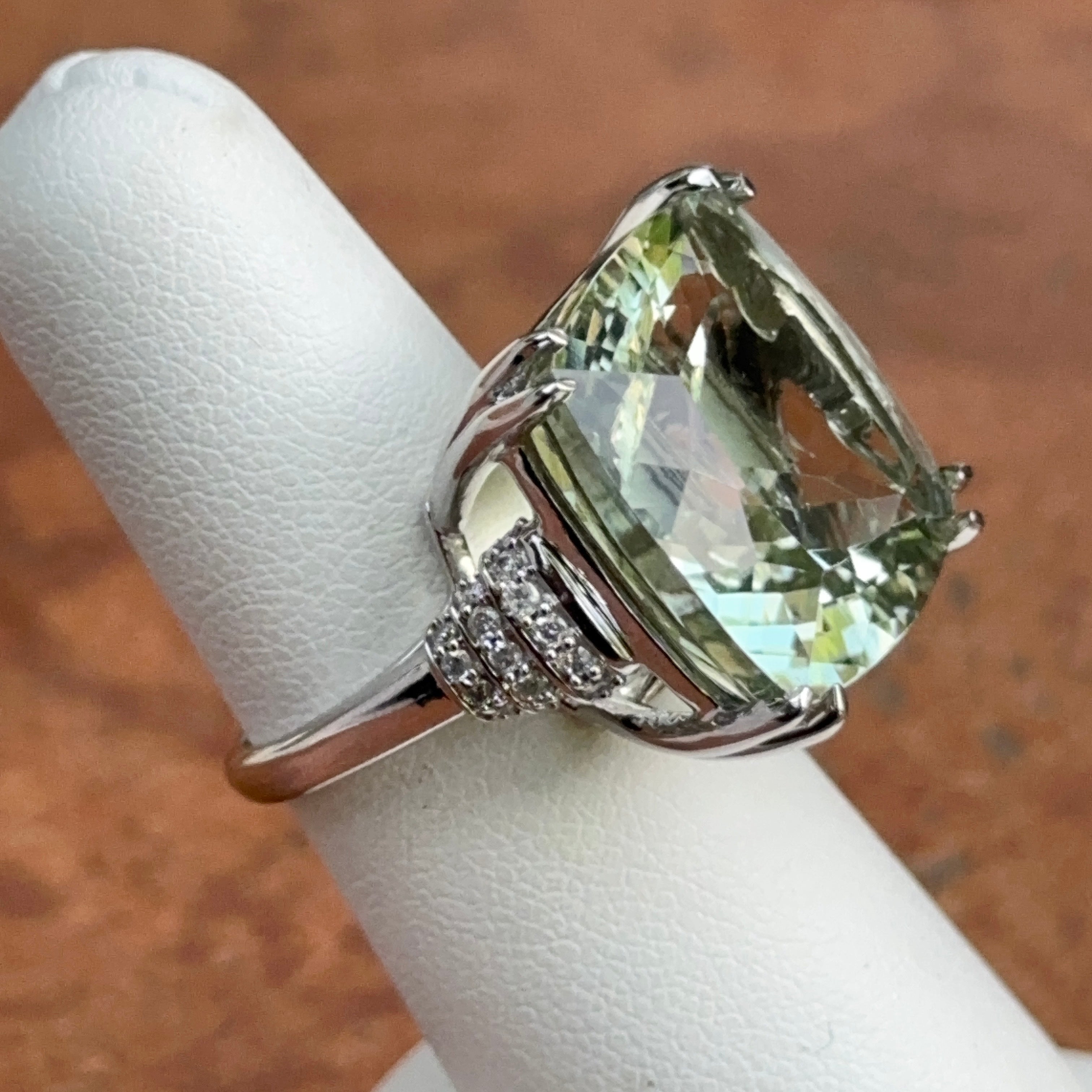 Sz 6 orders PRASIOLITE & CZ HALO Ring, Rose Gold Over Sterling Silver, 15mm Cushion Cut, Brand New, Also Known As Green Amethyst Or Mint Quartz