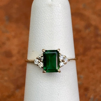 Estate 14KT Yellow Gold Lab-Created Emerald + Diamond Accent ring