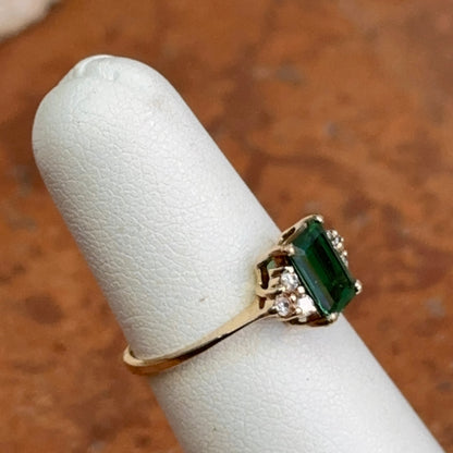 Estate 14KT Yellow Gold Lab-Created Emerald + Diamond Accent ring