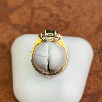 Estate 14KT Yellow Gold Lab-Created Emerald + Diamond Accent ring