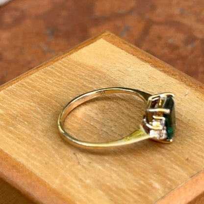 Estate 14KT Yellow Gold Lab-Created Emerald + Diamond Accent ring