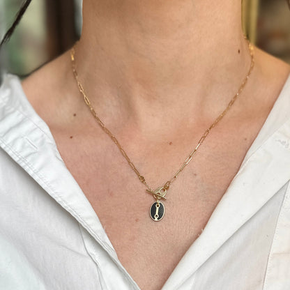 14KT Yellow Gold Mariner Onyx Toggle Paperclip Necklace