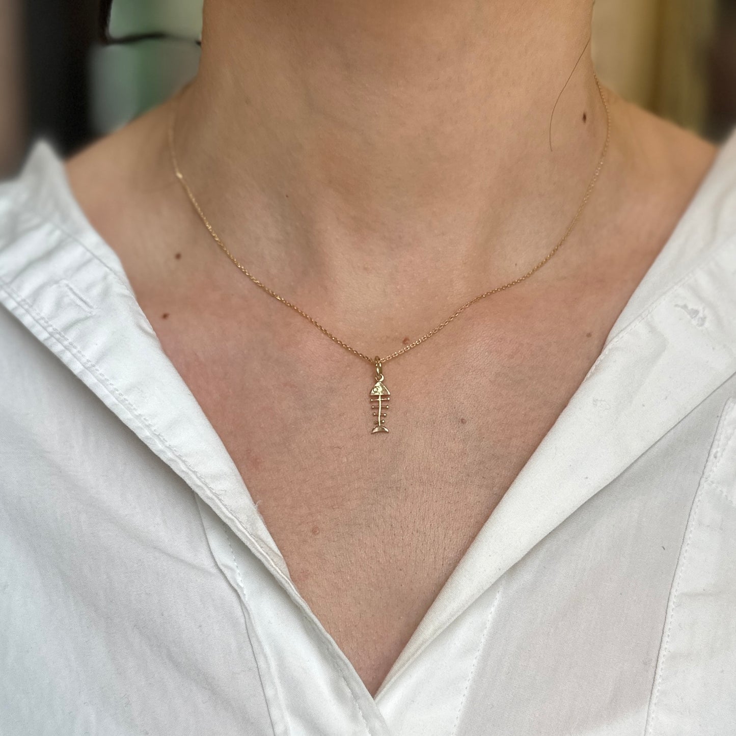 14KT Yellow Gold Fish Bone Pendant Charm