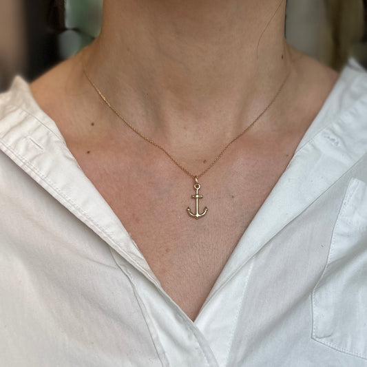 14KT Yellow Gold 3D Small Anchor Pendant Charm