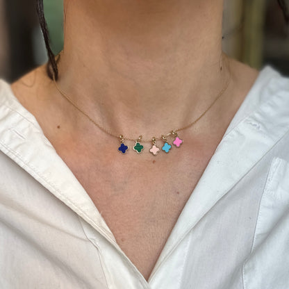 14KT Yellow Gold Clover Dark Pink Enamel Pendant Charm 7mm