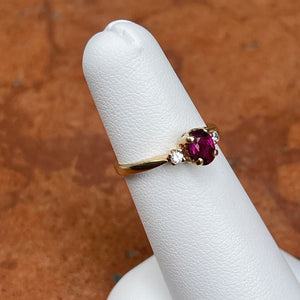 Estate 14KT Yellow Gold Oval Dark Ruby + Diamond Accent Ring