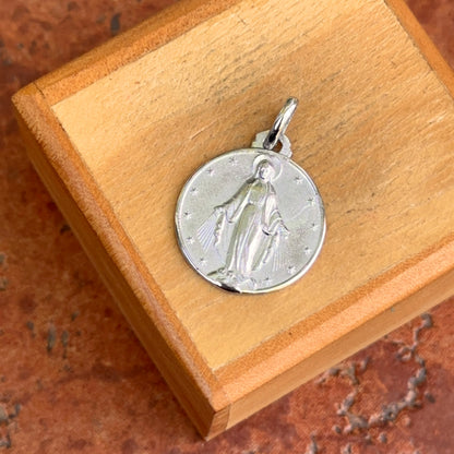 14KT White Gold Round Matte Miraculous Medal 18mm