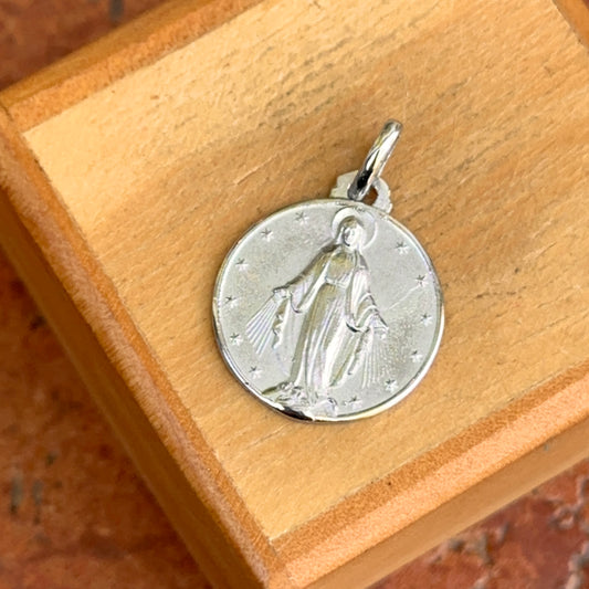 14KT White Gold Round Matte Miraculous Medal 18mm