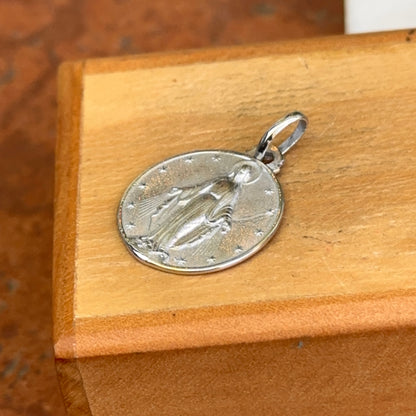 14KT White Gold Round Matte Miraculous Medal 18mm