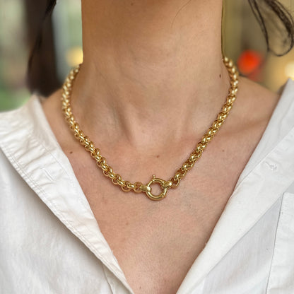 Estate 14KT Yellow Gold 8mm Rolo Chain Toggle Ring Necklace 18"