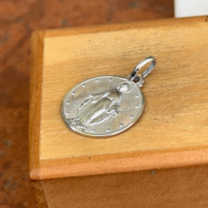 14KT White Gold Round Matte Miraculous Medal 18mm