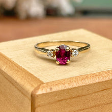Load image into Gallery viewer, Estate 14KT Yellow Gold Oval Dark Ruby + Diamond Accent Ring