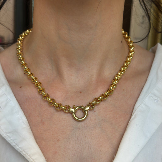 Estate 14KT Yellow Gold 8mm Rolo Chain Toggle Ring Necklace 18"