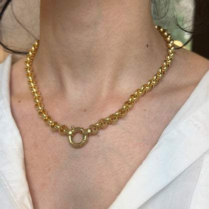 Estate 14KT Yellow Gold 8mm Rolo Chain Toggle Ring Necklace 18"