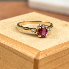 Load image into Gallery viewer, Estate 14KT Yellow Gold Oval Dark Ruby + Diamond Accent Ring