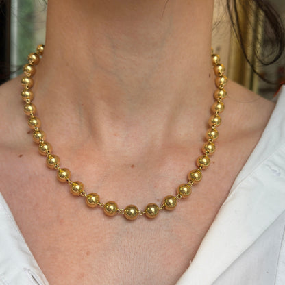 Estate 14KT Yellow Gold Beaded 7mm Ball Station Necklace