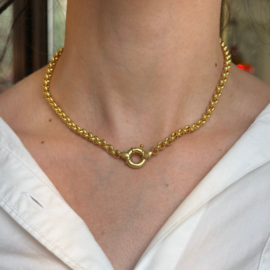 Estate 14KT Yellow Gold 5mm Rolo Chain Toggle Ring Necklace 16"