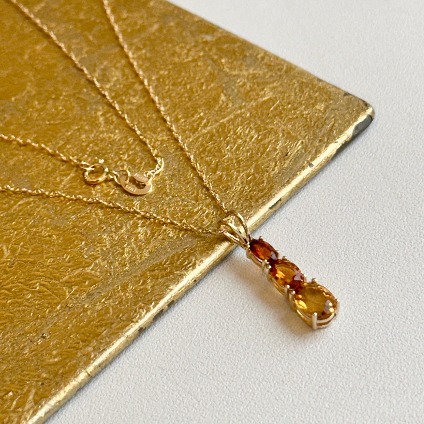 14KT Yellow Gold Graduated Citrine Pendant Chain Necklace