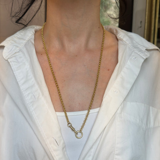 Estate 14KT Yellow Gold Rolo Chain Swivel Hinged Clasp Charm Hanger Necklace 24"