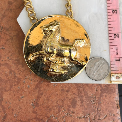 Estate Gold-Tone Alva Museum Replica 1974 Horse Medallion Necklace