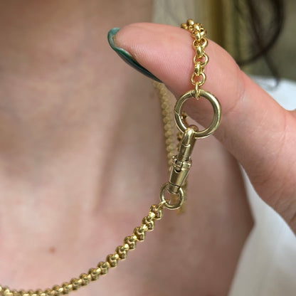 Estate 14KT Yellow Gold Rolo Chain Swivel Hinged Clasp Charm Hanger Necklace 24"