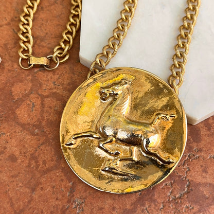 Estate Gold-Tone Alva Museum Replica 1974 Horse Medallion Necklace