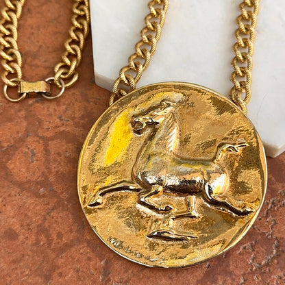 Estate Gold-Tone Alva Museum Replica 1974 Horse Medallion Necklace