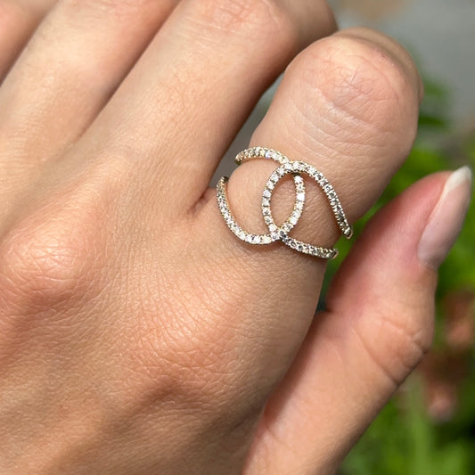 14KT Yellow Gold Interlocking Ovals Pave Diamond Ring