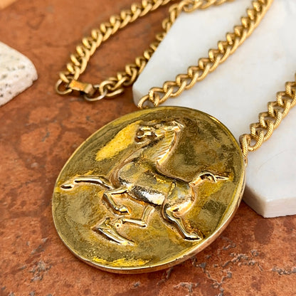 Estate Gold-Tone Alva Museum Replica 1974 Horse Medallion Necklace