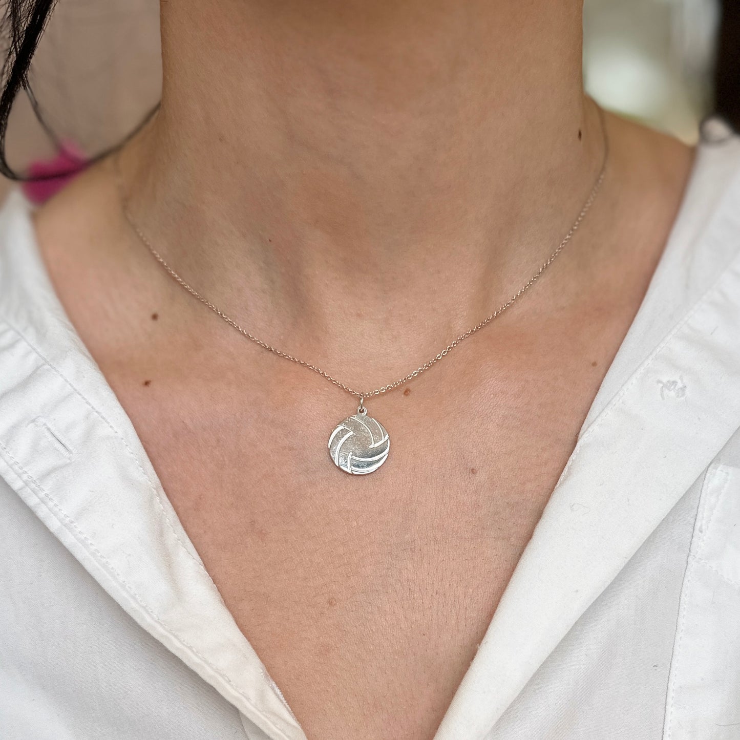 Sterling Silver Flat Volleyball Pendant Charm