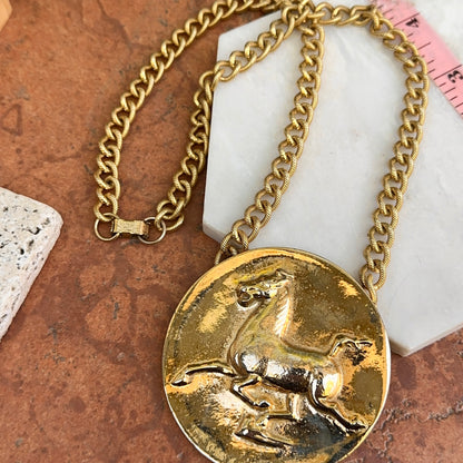 Estate Gold-Tone Alva Museum Replica 1974 Horse Medallion Necklace