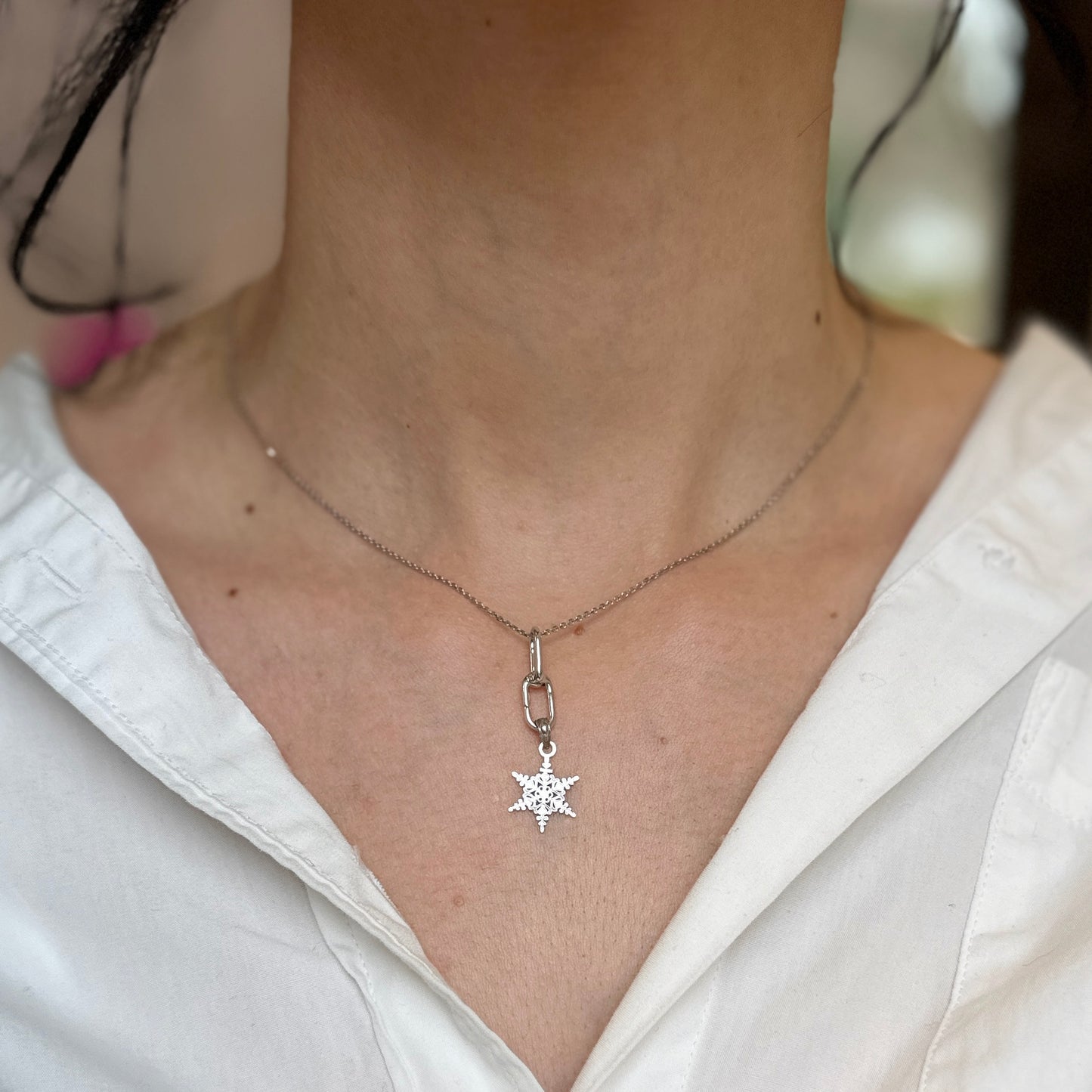 14KT White Gold Paperclip Link Push-In Charm Holder / Connector Pendant