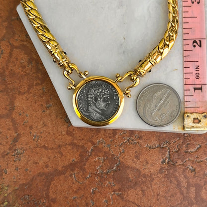 Estate Gold-Tone Replica Coin Curb Chain Necklace