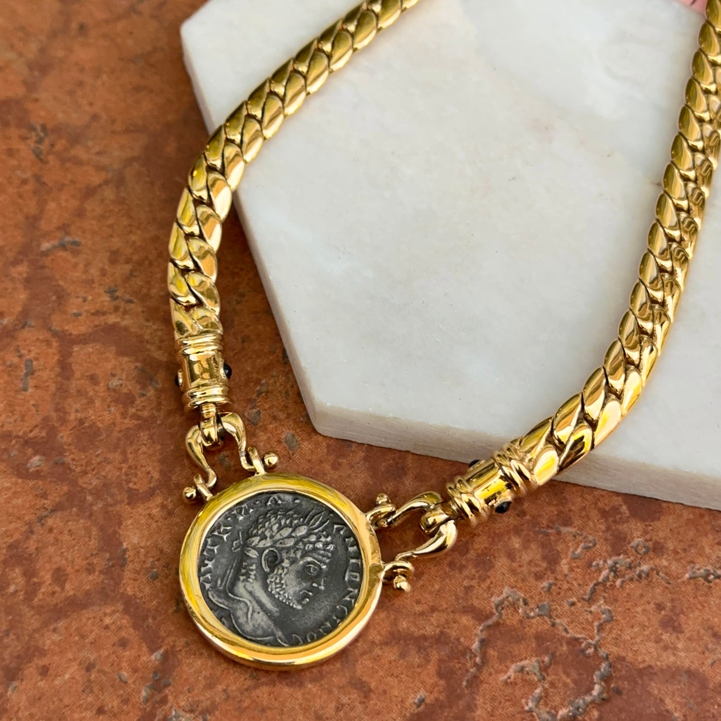 Estate Gold-Tone Replica Coin Curb Chain Necklace