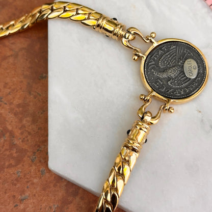 Estate Gold-Tone Replica Coin Curb Chain Necklace