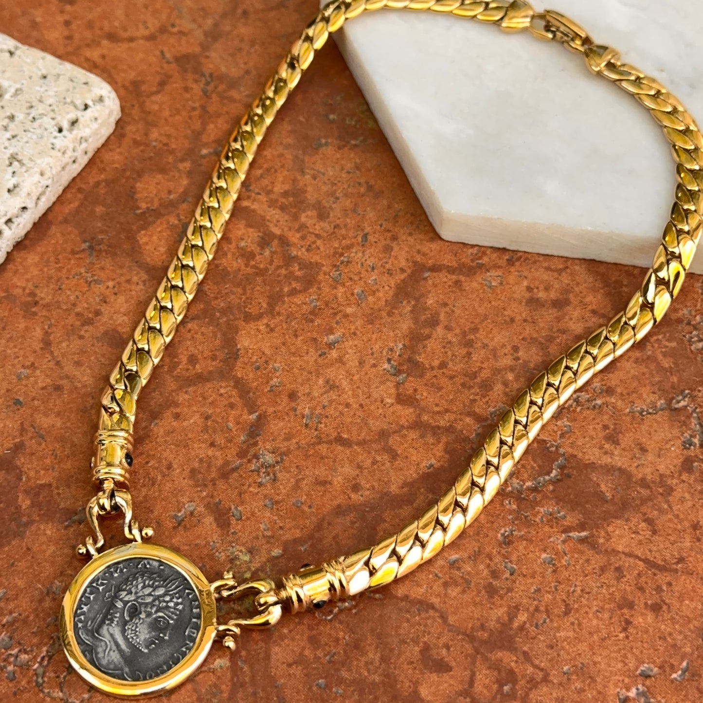 Estate Gold-Tone Replica Coin Curb Chain Necklace