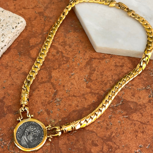 Estate Gold-Tone Replica Coin Curb Chain Necklace