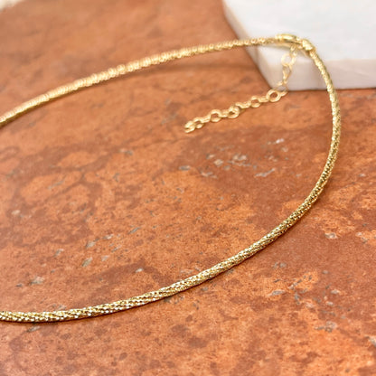 14KT Yellow Gold Diamond-Cut 2mm Twisted Neck Wire Collar Necklace