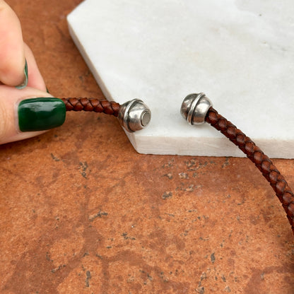 Silver Horse Coin Yellow Tone Beaded Pendant on Brown Braided Leather Necklace