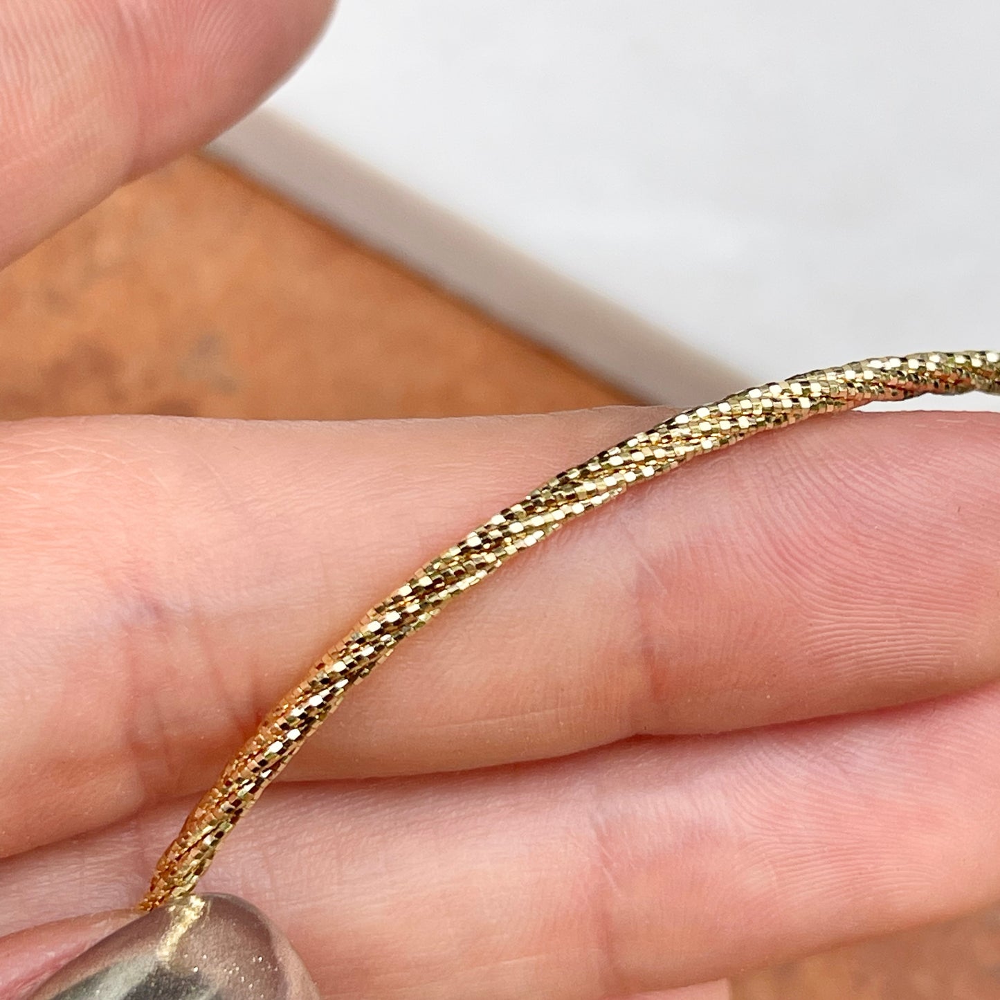 14KT Yellow Gold Diamond-Cut 2mm Twisted Neck Wire Collar Necklace