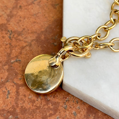 Estate Yellow Tone Faux Roman Coin Pendant/Enhancer Cable Toggle Necklace