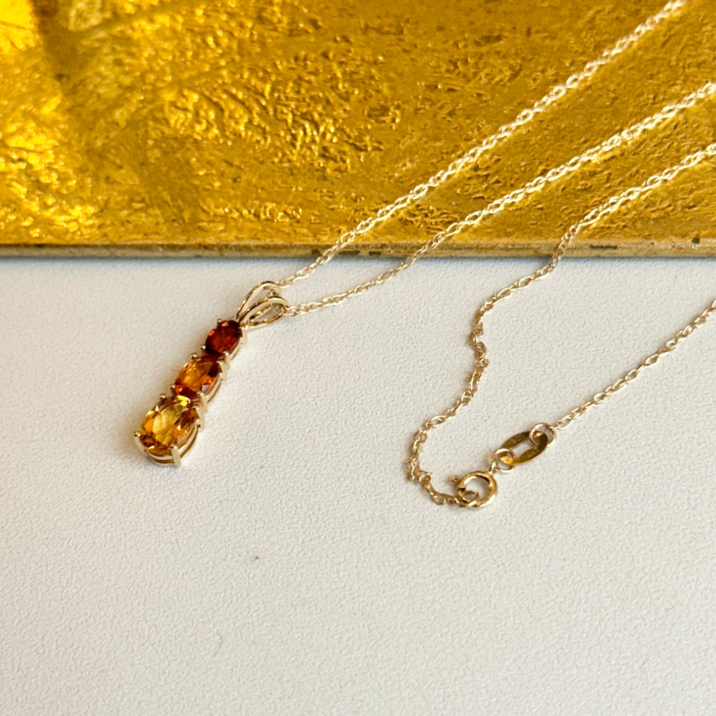 14KT Yellow Gold Graduated Citrine Pendant Chain Necklace