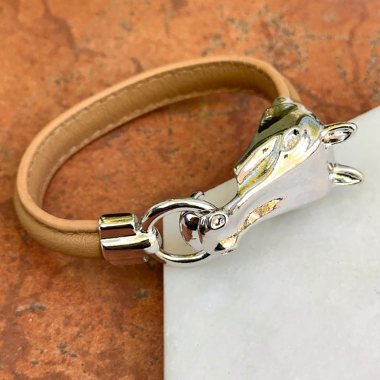 Silver-Tone Horse Head Leather Brown Bracelet