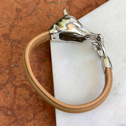 Silver-Tone Horse Head Leather Brown Bracelet