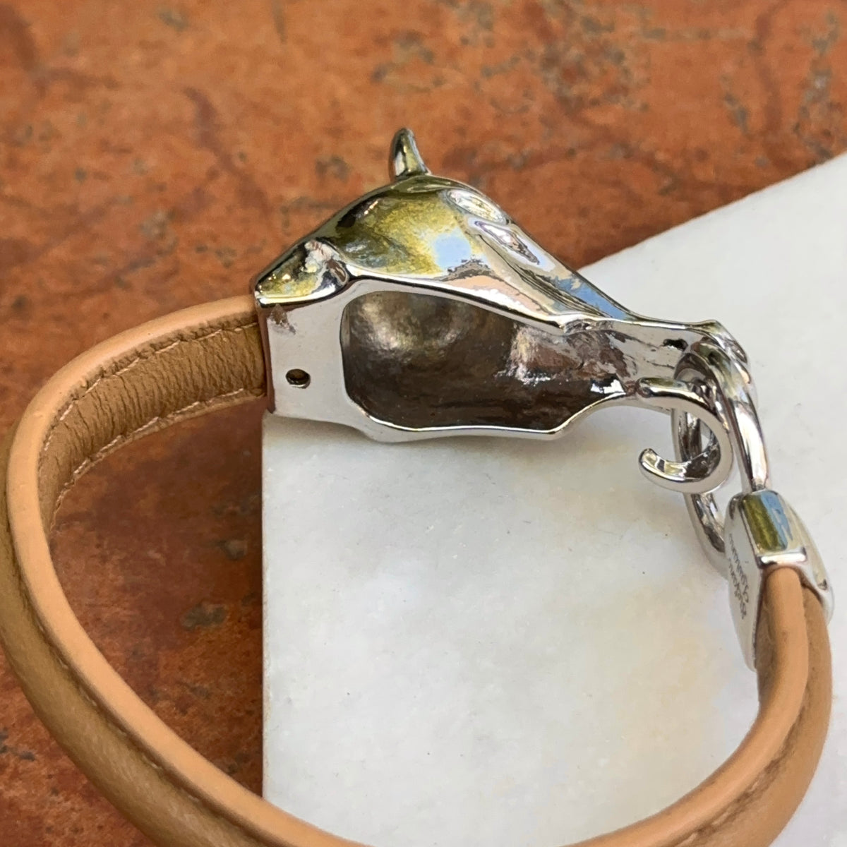 Silver-Tone Horse Head Leather Brown Bracelet