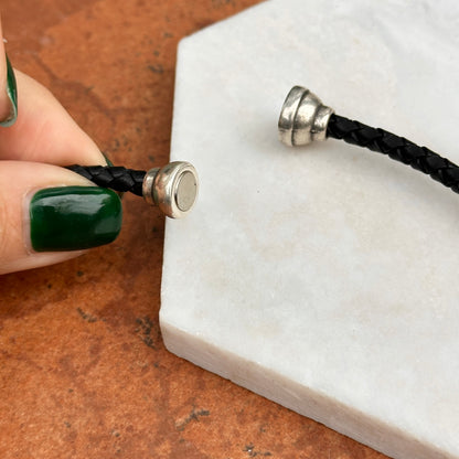 Silver Horse Coin Yellow Tone Beaded Pendant on Black Braided Leather Necklace