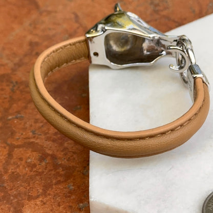Silver-Tone Horse Head Leather Brown Bracelet